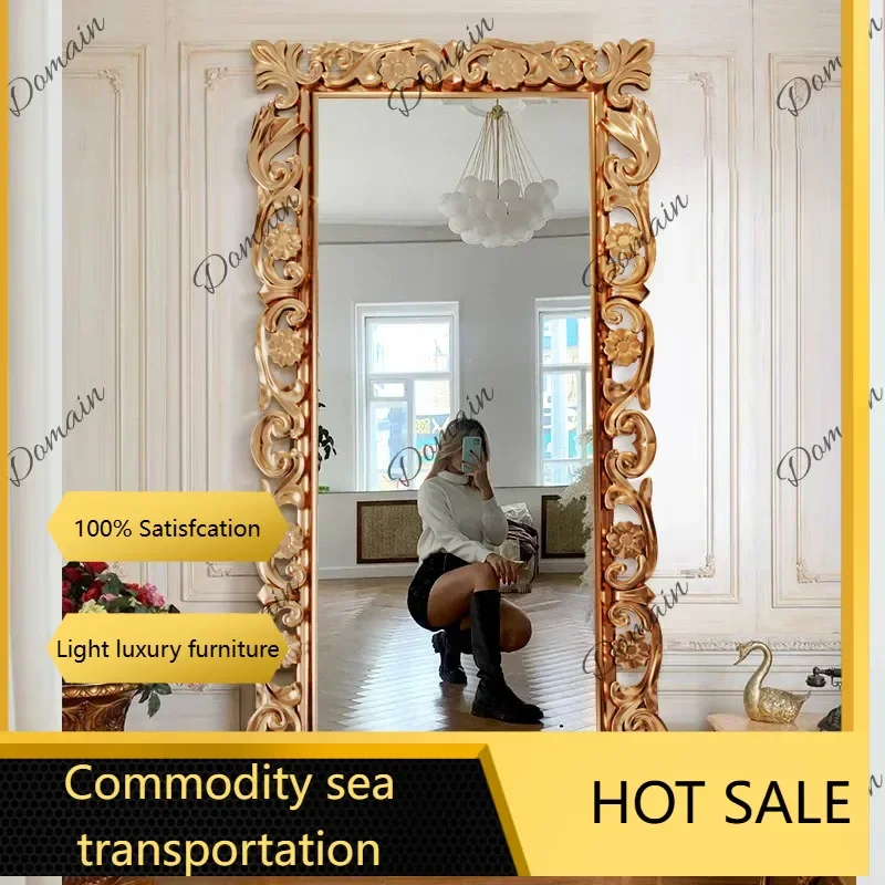 G K X46 European Classical Carved Retro Full-length Mirror Household French Fitting Mirror Custom Large Size Floor Mirror E