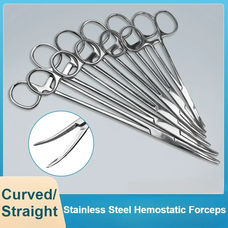 

1Pcs Stainless Steel Hemostatic Forceps Surgical Forceps Tool Hemostat Locking Clamps Forceps Fishing Pliers Curved/Straight Tip