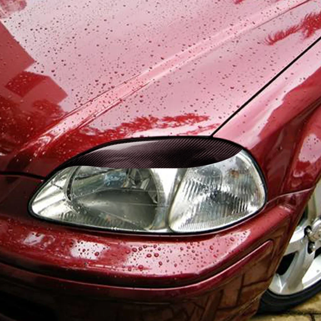 GEFENSI Car Headlights Eyebrow Eyelids Stickers Trim Cover For Honda Civic 1996 1997 1998 Real Carbon Fiber