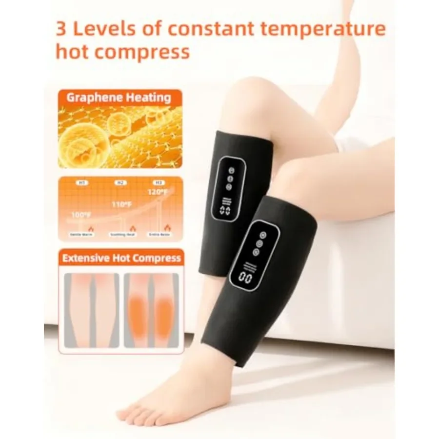 Massaggiatore per gambe per recupero post-allenamento e rilassamento quotidiano Massaggiatore per polpacci con funzione di calore in 3 modalità e 3 livelli di intensità A