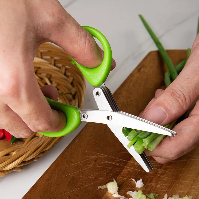 Muti-Layers Kitchen Scissors Stainless Steel Vegetable Cutter Scallion Herb Laver Spices cooking Tool Cut Kitchen Accessories