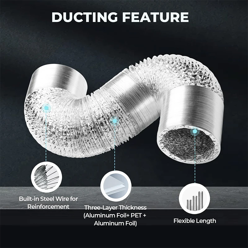 Dryer Vent Hose 4 Inch 20FT Scalable Smoke Tube Thick  Aluminum Foil Insulated Ventilation Ducting for HVAC Ducting with 1 Tape