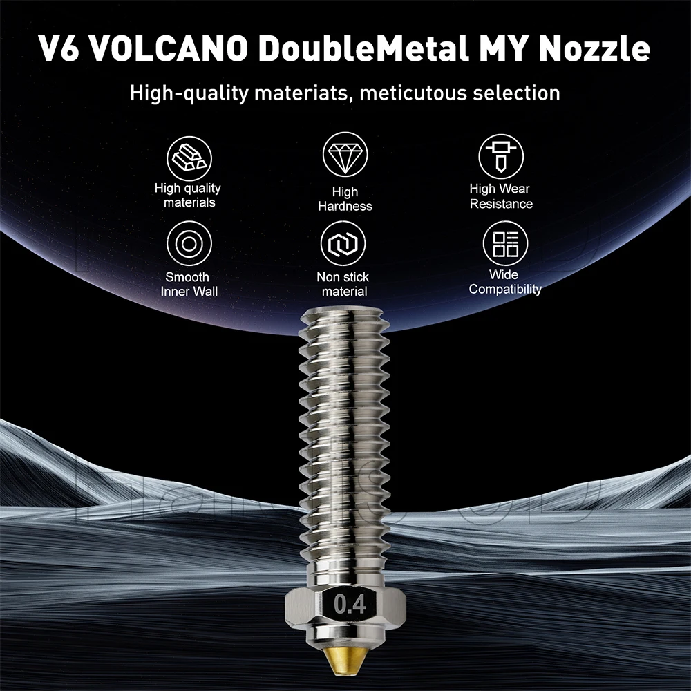Dysza bimetaliczna V6 Volcano 0.4/0.6/0.8mm, złota powłoka DLC, hartowana stal, dysze miedziane do hotendu V6/Volcano, część zamienna do drukarki 3D — zdjęcie produktu 2