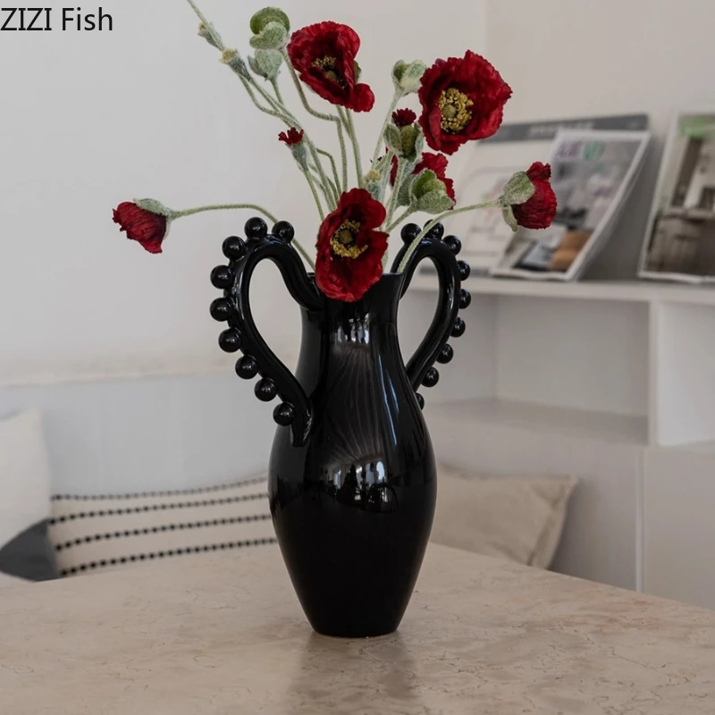 Double Eared Ceramic Vase Love Shaped Decorative Vase Hydroponic Vases Flower Vessel Ornament Flowers Arrangement Flower Vases