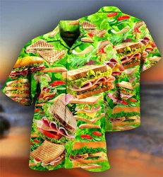 Vegetable Pizza 3D Print Hawaiian Shirt Fashion Western-style Food Pattern Lapel Shirt Street Loose Short Sleeves Blouse Tops