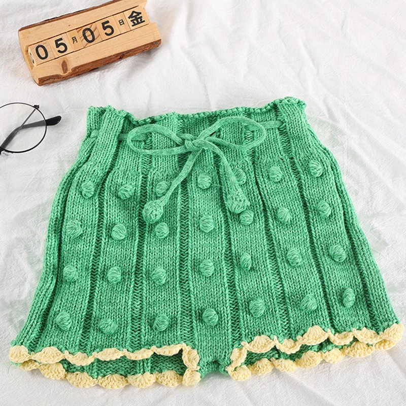 Lovely Knitting Skirt Shorts Handmade Wool Ball Candy Color Autumn Spring Baby Girls Shorts Kids Knitting PP Shorts