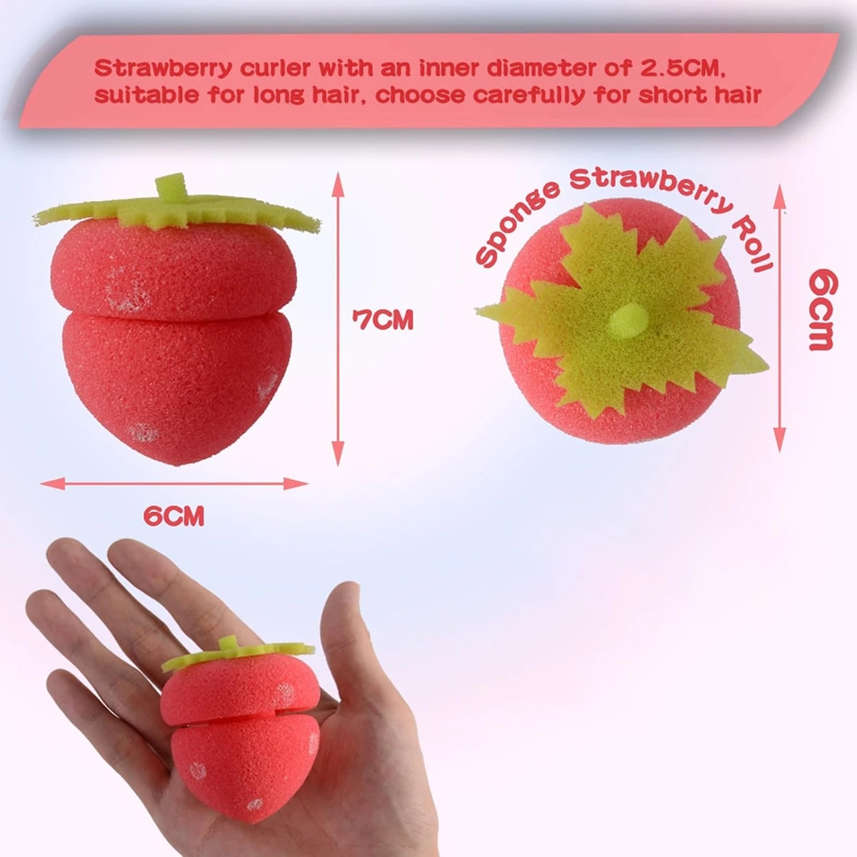 Cute Strawberry Sponge Hair Rollers Set, Self Grip Hair Curlers with Clips, Easy to Use No Heat Hair Styling Accessories for Sal