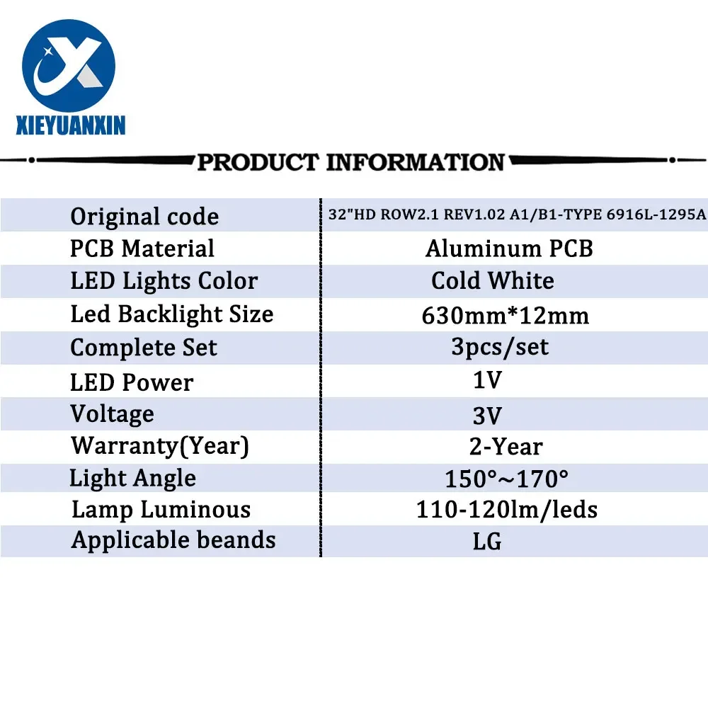 3 unidades 3V 7leds 630mm tiras de luz de fundo para LIG 32 polegadas A1 B1 B2-Type V13 6916L-1295A 6916L-1438A 32LA620V 32LN575S 32LN5100 32LN520