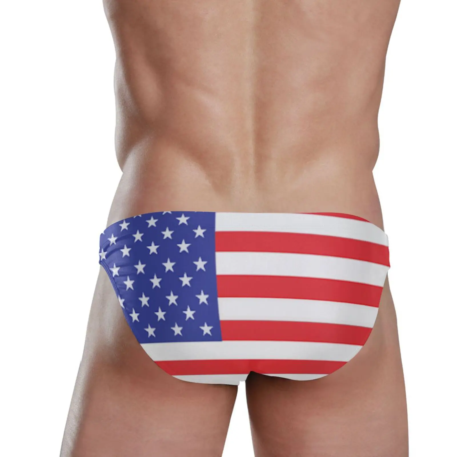 Männer Bade bekleidung Polyester schnell trocknen amerikanische Flagge drucken Bades horts Homosexuell niedrige Taille Badeanzüge Strand Pool