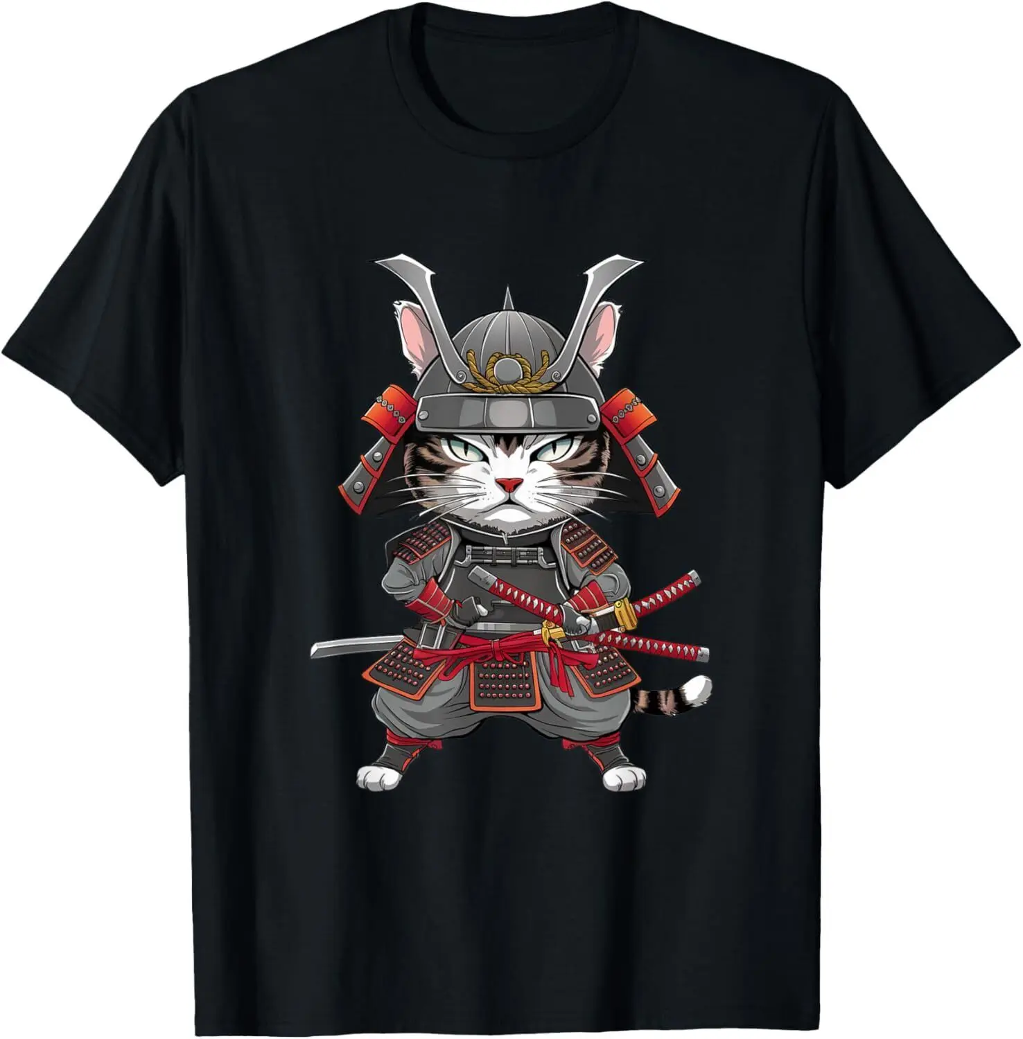 Vintage Japanese Kawaii Cat Samurai Tee T-Shirt