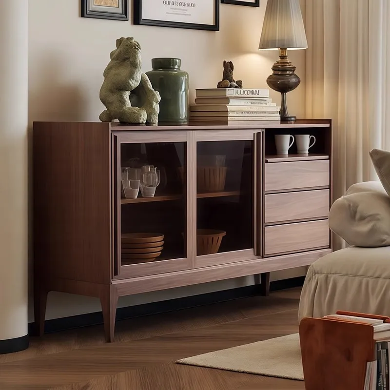 

Medieval style solid wood dining side cabinet integrated against the wall living room locker designer tea cabinet wine cabinet s