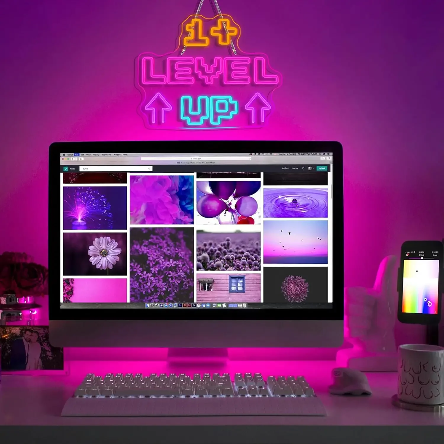  Level Up LED Neon Sign USB Dimmable Neon Light Sign for Gameroom Bedroom Bar Livingroom Birthday Party Gift Wall Decor