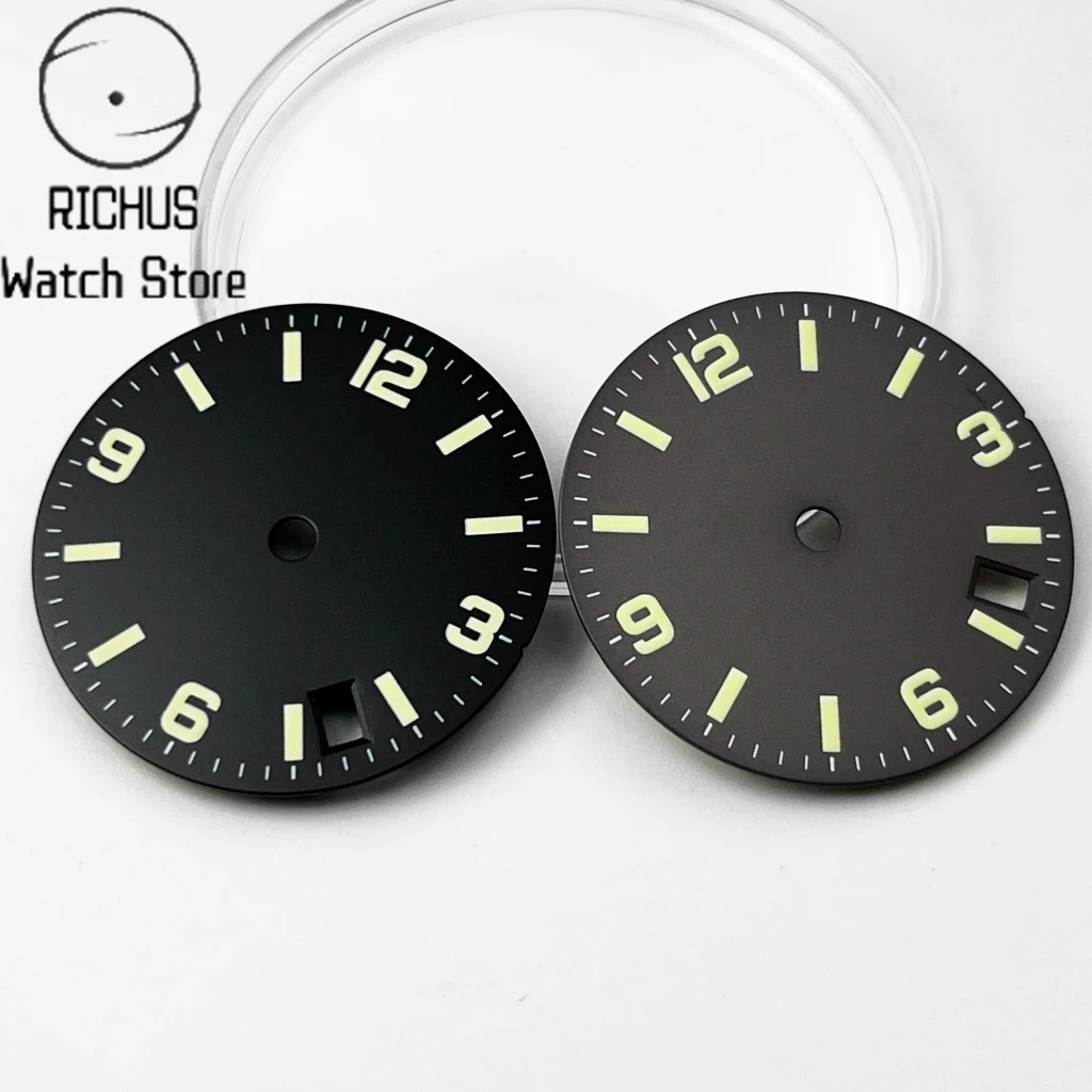 NH35 Sterile 28.6mm Watch Dial Black/Blue 3.8 o\'clock Date Window Green Luminous Automatic Movement Watch Accessories Parts
