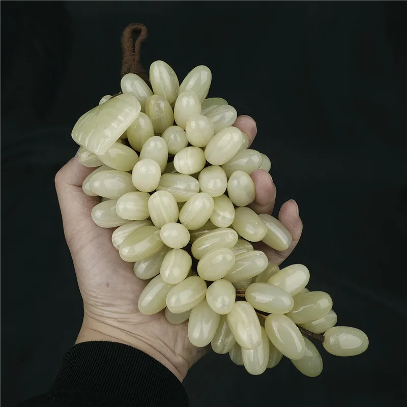 Creative Jade Stone Bunch of Grape Ornament Living Room Decoration Crystals Cluster Fruit Statue Desktop Handicraft Pendant
