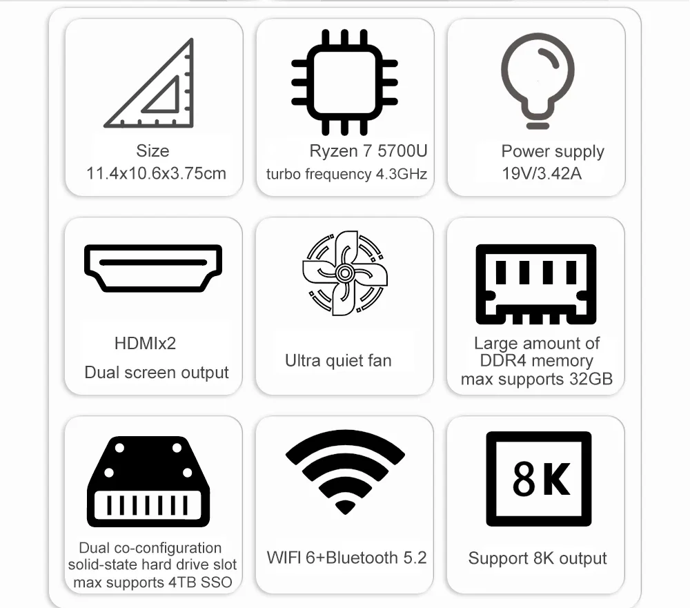 SZBOX MINI PC Windows 11 Pro Ryzen 7 5800H/5825U/4800H/Ryzen 3 7330U MINI PC DDR4 M.2 SSD WIFI6 BT5.2 Desktop MINI PC