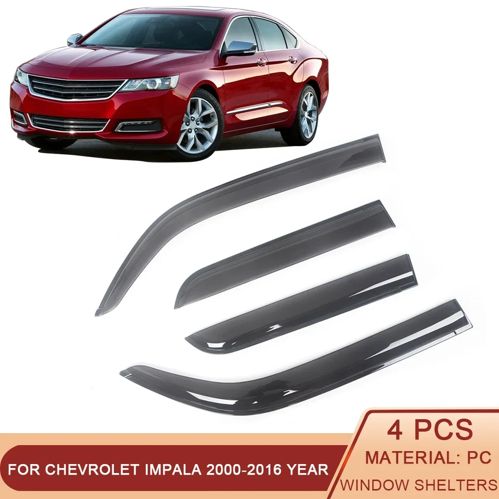 

Ветровые дефлекторы для боковых окон Chevrolet Impala 2000-2016, козырек от дождя для двери, козырек для вентиляционных отверстий, козырек от темного дыма