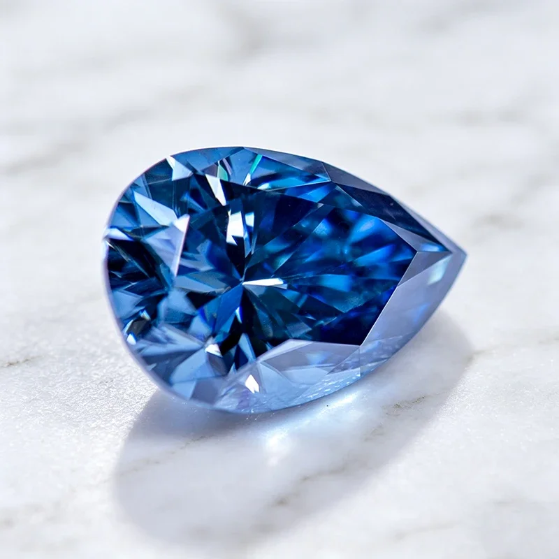 Moissanit-Stein, natürlicher, königsblauer, birnenförmiger Edelstein für die Herstellung von Schmuck, Ringen, Halsketten und Ohrringen – mit Zertifikat. – Detail 3