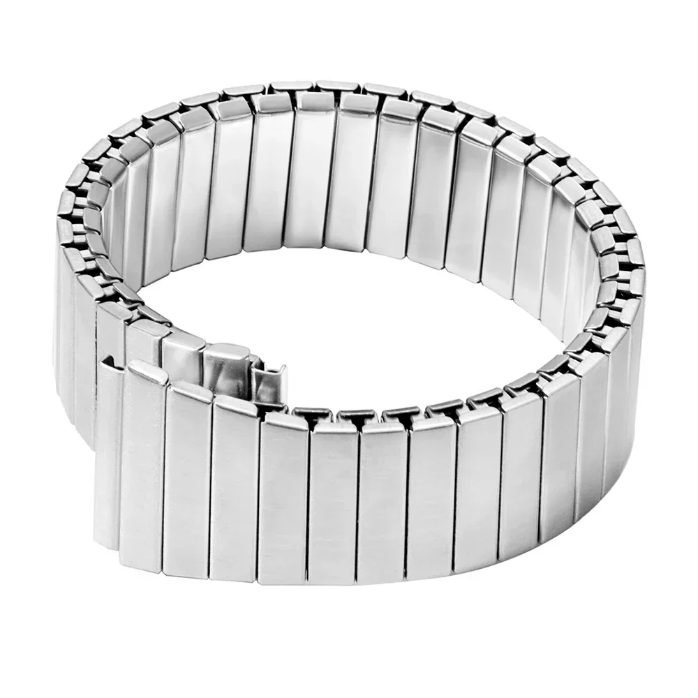 Universele Elastische Roestvrijstalen Horlogeband 18Mm Gepolijst Zilver Metalen Polsband Hoge Kwaliteit Mannen Vrouwen Armband Accessoires