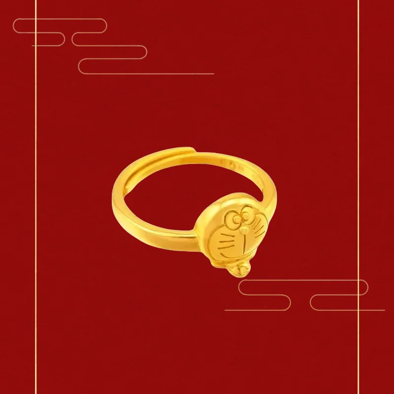 

9999 Real Gold 24K Jingle Cat Ring Female Gold Ring Female