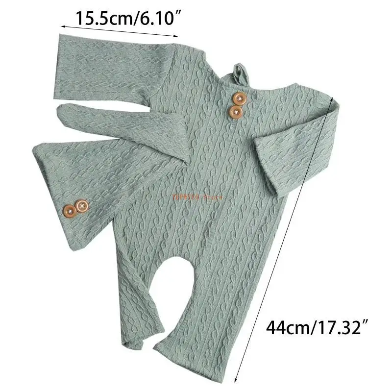 U50F الوليد التصوير الدعائم قطعة واحدة ملابس الطفل صور الطفل بذلة لينة محبوك قطعة واحدة مع قبعة الكروشيه رومبير #4