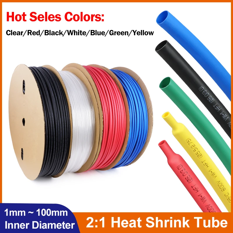 

2:1 Heat Shrink Tube 1mm ~ 100mm Polyolefin Insulation Wire Connector Protector Sleeve Clear/Red/Black/White/Blue/Green/Yellow