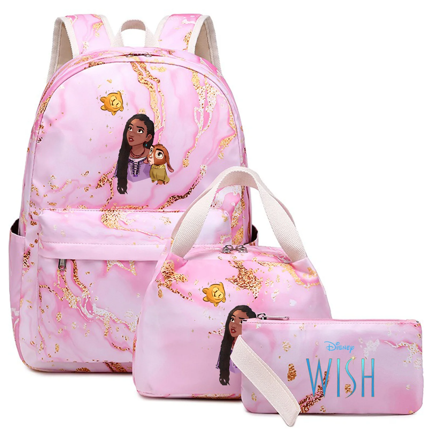 

3Pcs Movie Wish Kids Backpack Large Capacity Student Waterproof Schoolbag Boys Girls Pen Lunch Bags Outdoor Travel Mochila