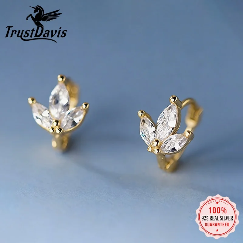 

TrustDavis 925 Sterling Silver Maple Leaf Huggie Earrings with Cubic Zirconia Minimalist Elegant Exquisite Fine Jewelry DS3944
