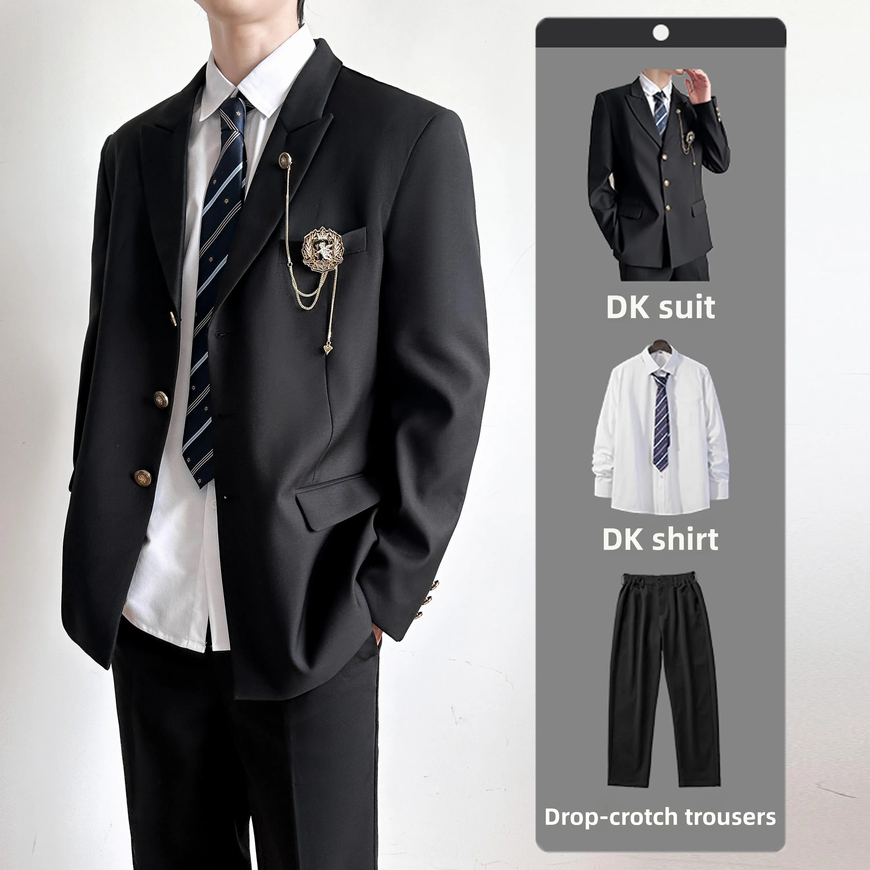 

Youthful Style Boys Uniform Set Shoulder Padded Black Jacket And Pants Spring Autumn Season Fashionable Look School Academy T...
