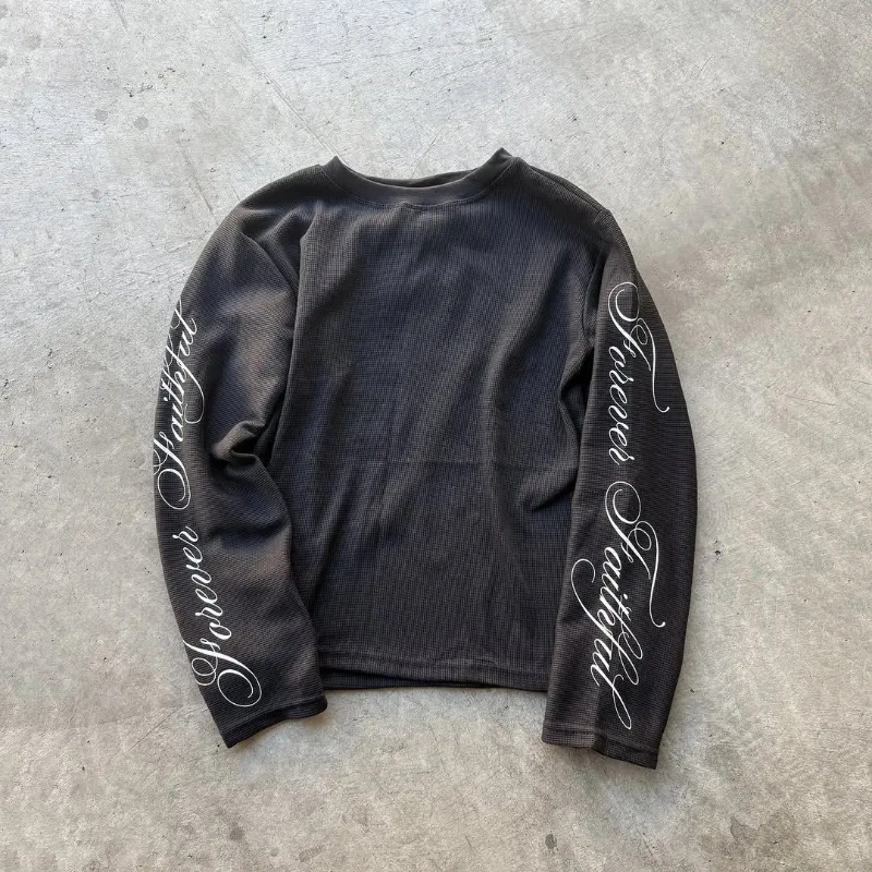 유럽 미국 Y2K 봄 가을 여성용 레이지 홈 캐주얼 탑 출퇴근용 심플 티셔츠 레터 프린팅 라운드넥 긴팔 티셔츠