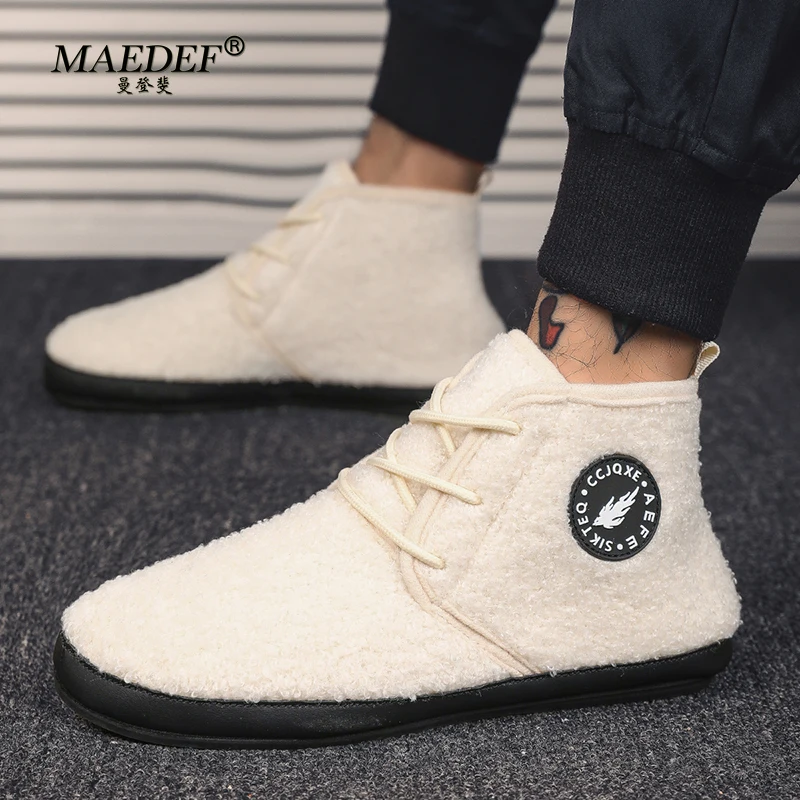 

MAEDEF High Quality Plus Size 39-47 Winter Men Shoes Casual Simple Style Solid Color Plush Warm Non-slip Male House Cotton Shoes