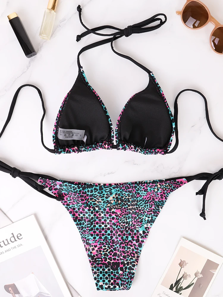 Two-Piece Women's Split Bikini Set Summer Strappy And Lace-Up Colorful Polka Dot Printed Lady's Bikini Beach Vacation Swimsuit - Image 2