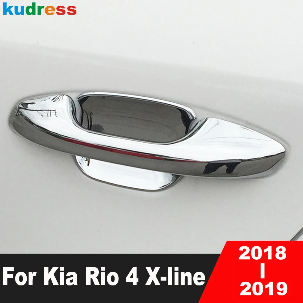 Door Handle Cover Trim For Kia Rio 4 X-line 2018 2019 ABS Chrome Car Side Door Handle Bowl Covers Molding Trims Accessories