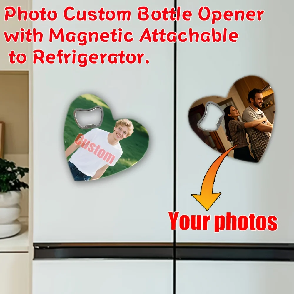 

1pc/3pcsCreative custom heart-shaped fridge magnet bottle opener. You can personalize it with your favorite photos, whether of y