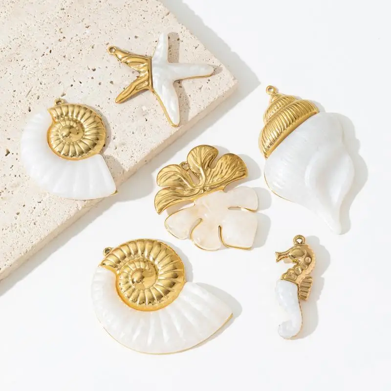 Stainless Steel Beach Style Pendant Charms Anti-Rust Seahorse Starfish Seashell for Custom Jewelry Making DIY