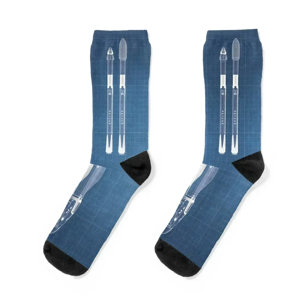 

SpaceX Crew Dragon Spacecraft & Falcon 9 Rocket Blueprint in High Resolution (light blue) Socks gifts Socks Male Women's