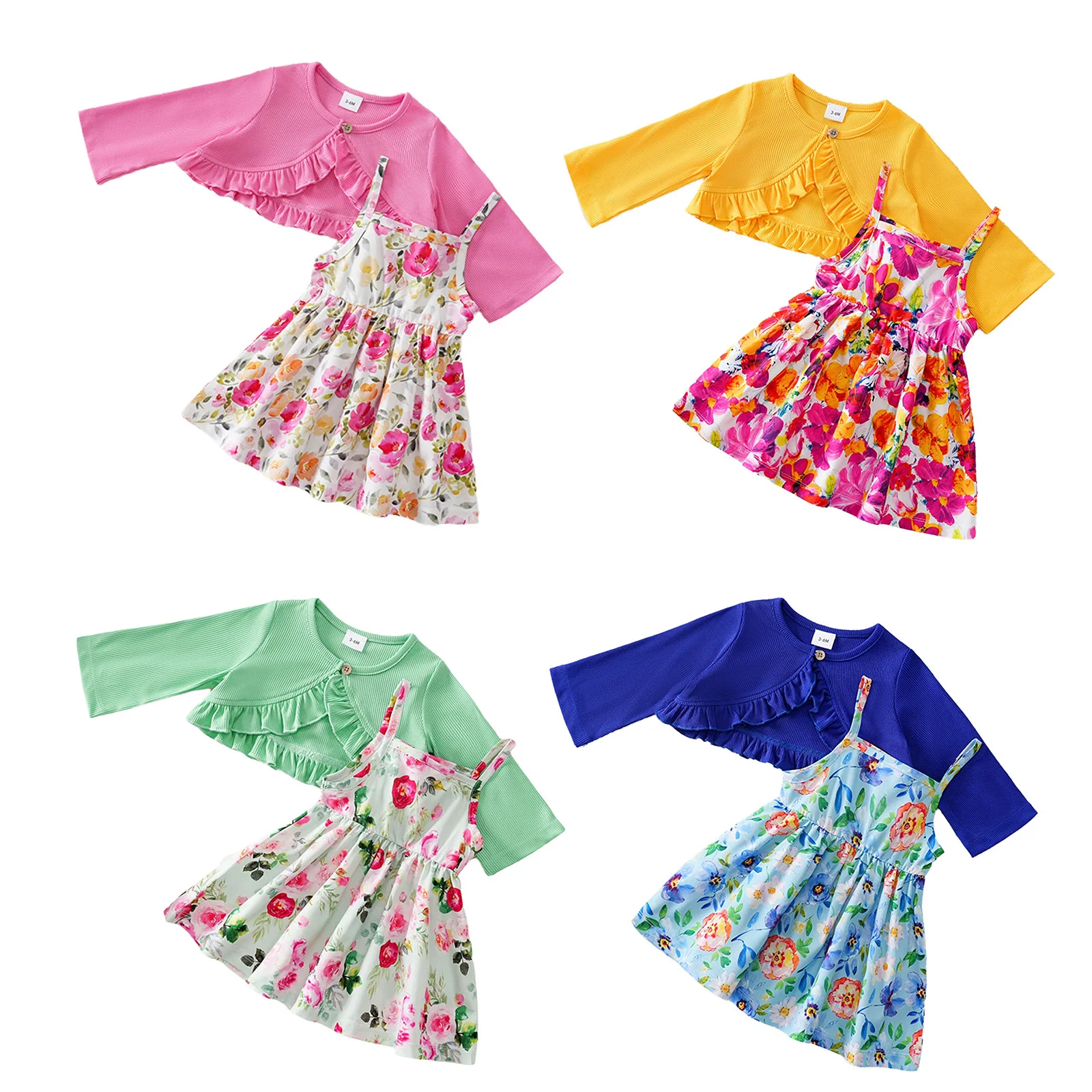 

Милое платье с цветочным принтом для маленьких девочек на весну и осень, кардиган в рубчик с длинными рукавами, пальто, детская одежда, наряд