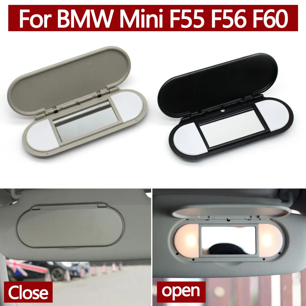 Car Accessories Black Gray Sun Visor Mirror Cover Sunshade Makeup Mirror Light Lamp Cap Lid For BMW MINI F55 F56 F60 2015-2022