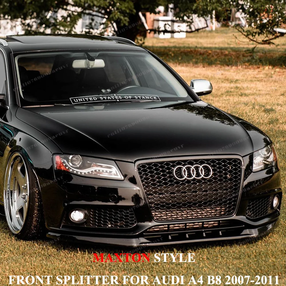 Przedni splitter Maxton Style do Audi A4 B8 (wersja bez S-line) / Avant B8 TFSI TDI 2007-2011, przed liftingiem, tuningowy spoiler do zderzaka.