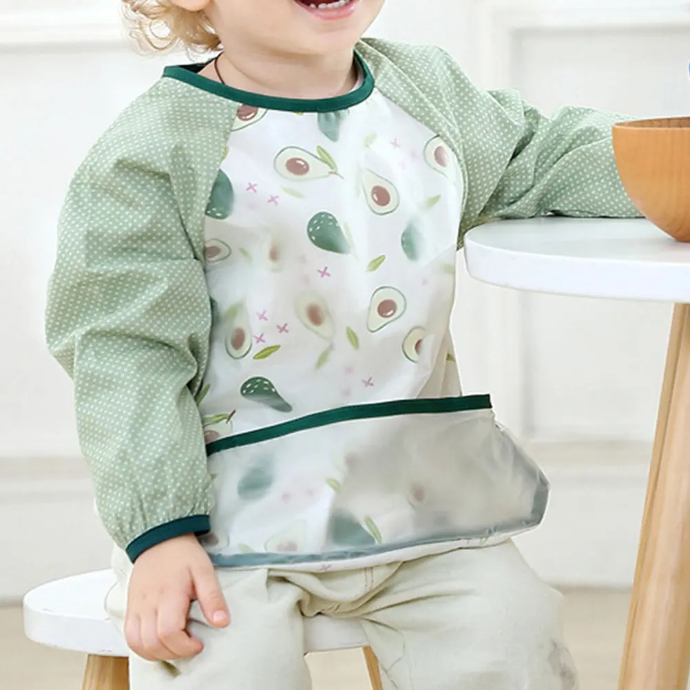 

Waterproof Apron for Baby Kids Long Sleeve Bib Cotton Pe Material Easy Clean Dining Cloths for Infant Newborn Avocado Size