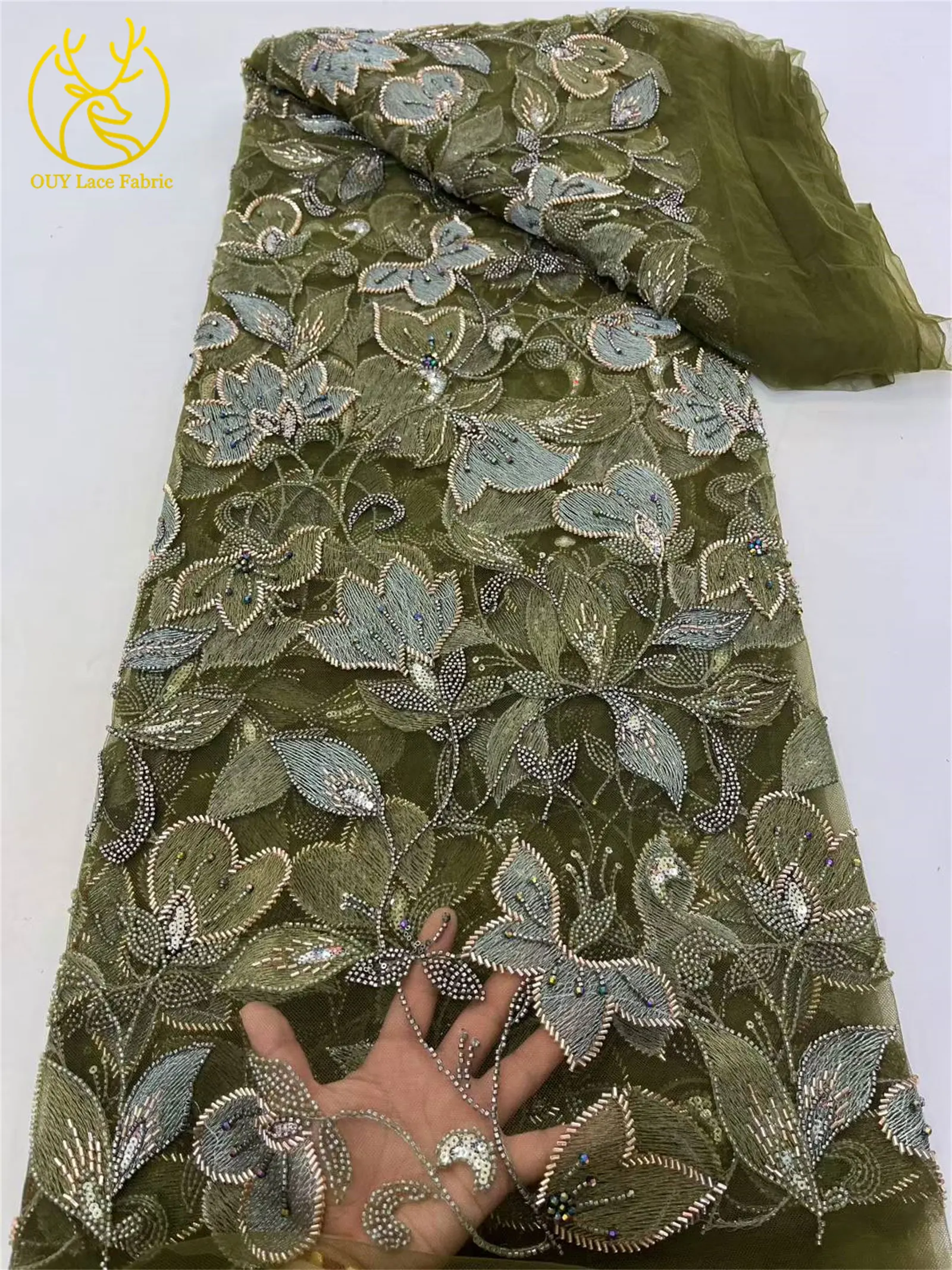 ホットセール　アフリカの手作りビーズスパンコールウェディングレース生地　フランスチュール　新郎刺繍生地　レディースパーティーイブニングドレス