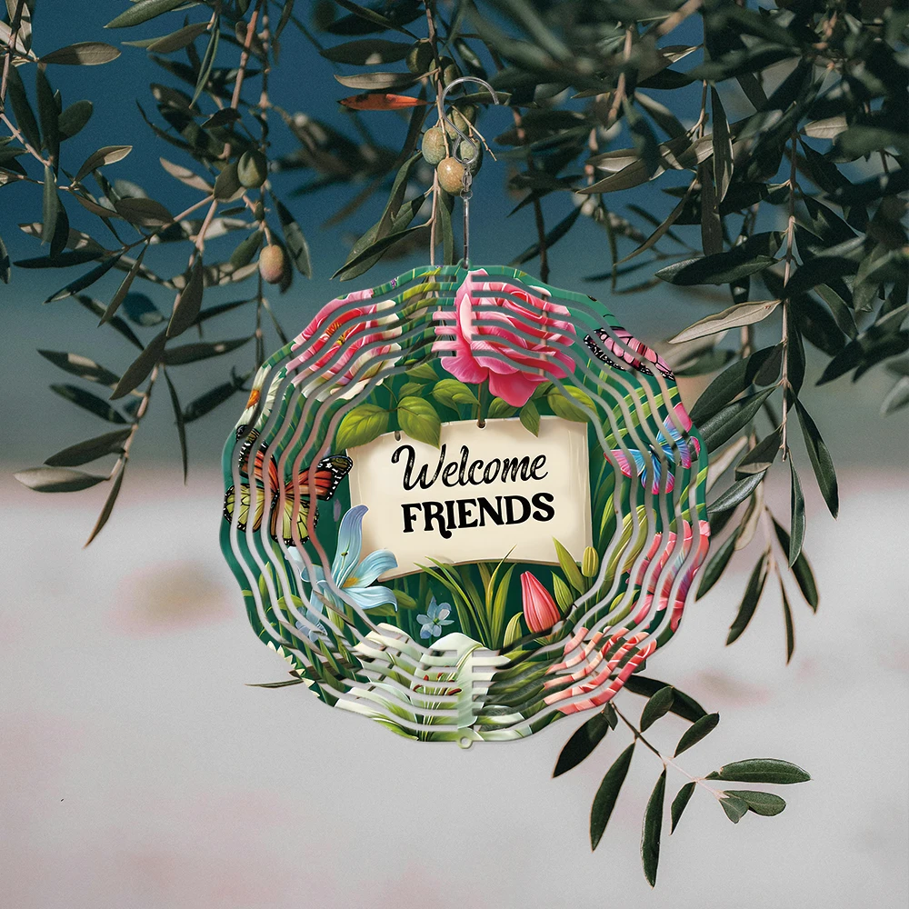 

1PC Foldable Friends Iron Wind Catcher With 360° Rotating Hook Hanging Decor With Swivel Hook Flowers For Outdoor Decorations