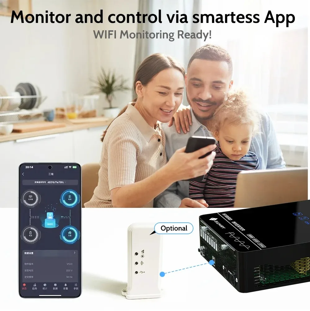 ECGSOLAX Hybrid Solar Inverter 4KW 24V 110/120V Pure Sine Wave Off Grid Inversor Built in MPPT 140A Solar Charge Home inverter