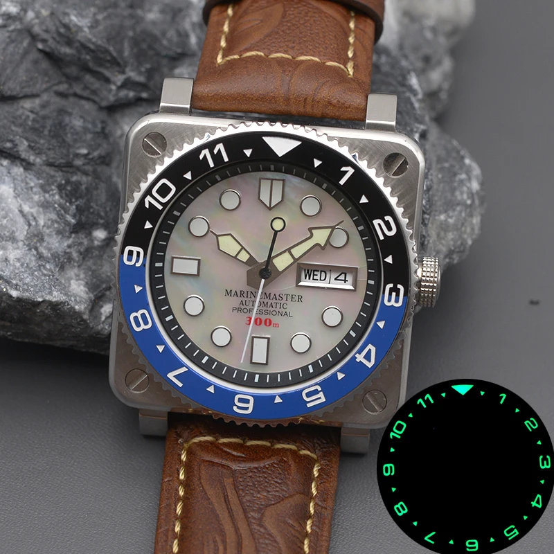 Imagem -05 - Concha Superfície Mergulho Relógio Masculino Quadrado com Seiko Nh35 Nh36 Movimento Automático c3 Luminoso 10atm à Prova D3água 316l Inoxidável