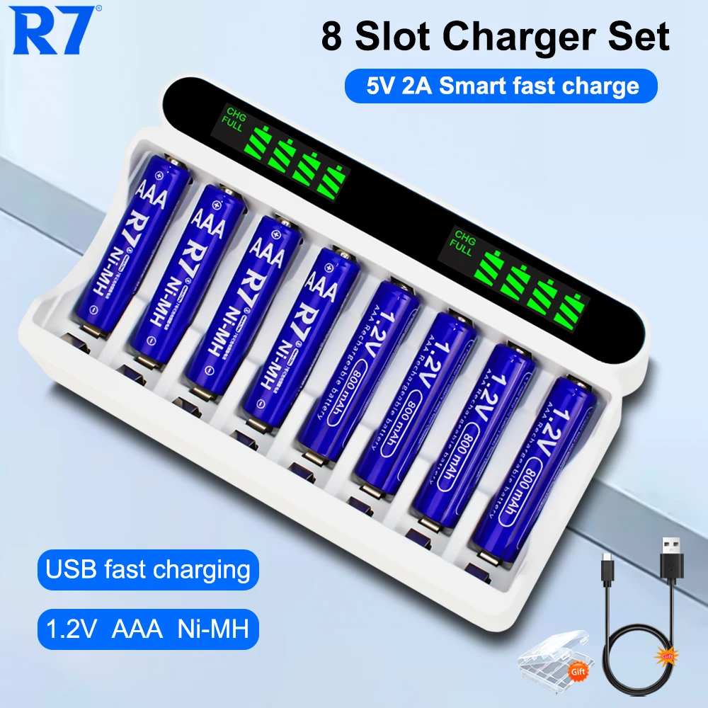 

R7 AAA battery 800mAh 1.2V Ni-MH rechargeable aaa battery for remote control mouse + LCD 8-Slot AA/AAA Charger