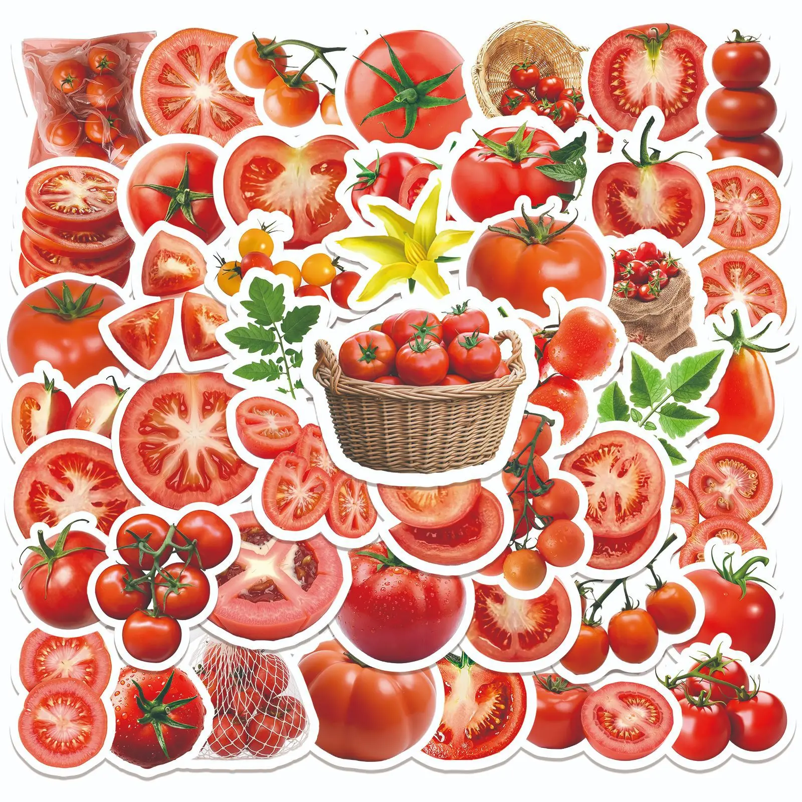 Paquete de 50 Pegatinas Impermeables de Tomates, Frutas y Verduras, Pegatinas Decorativas de Dibujos Animados para Teléfono, Tableta, Guitarra, Cuaderno, Papelería