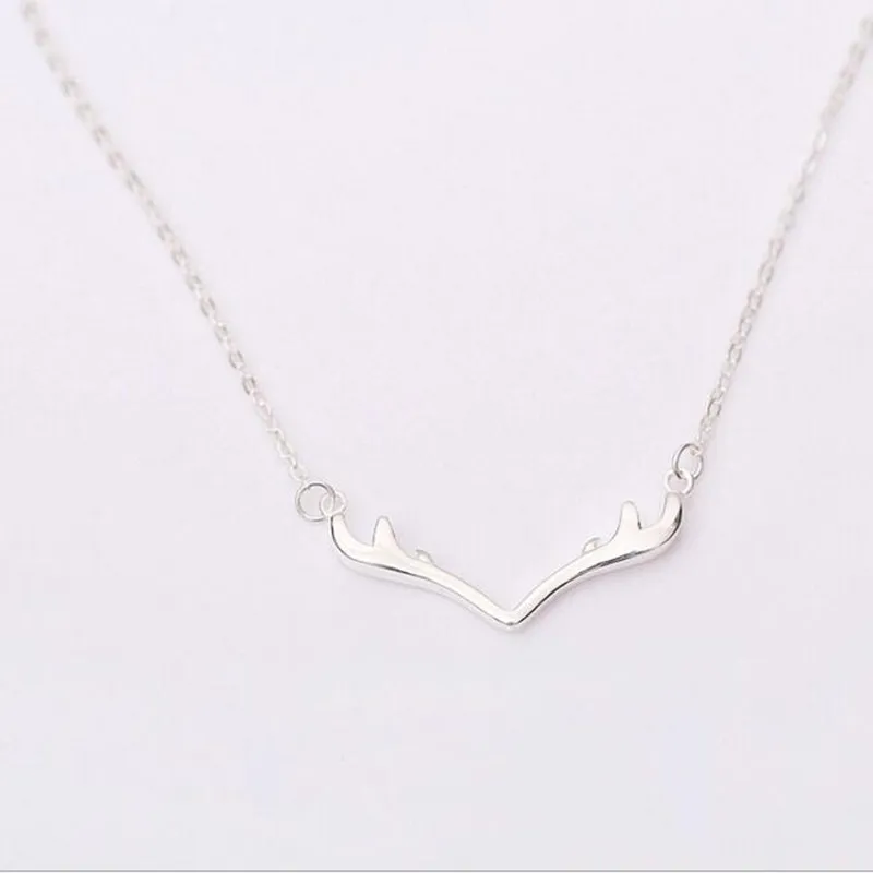 Popular Deer Antlers Necklaces & Pendants For Women Christmas Vintage Necklaces 925 Sterling Silver Jewelry Collier TYB364