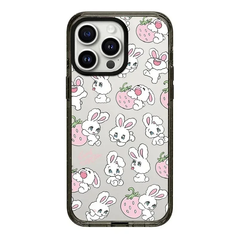 

2.0 Acrylic Upgrade Border Strawberry Rabbit Phone Case Cover for iPhone 11 12 13 14 15 Pro Max Case for iPhone 15 Pro