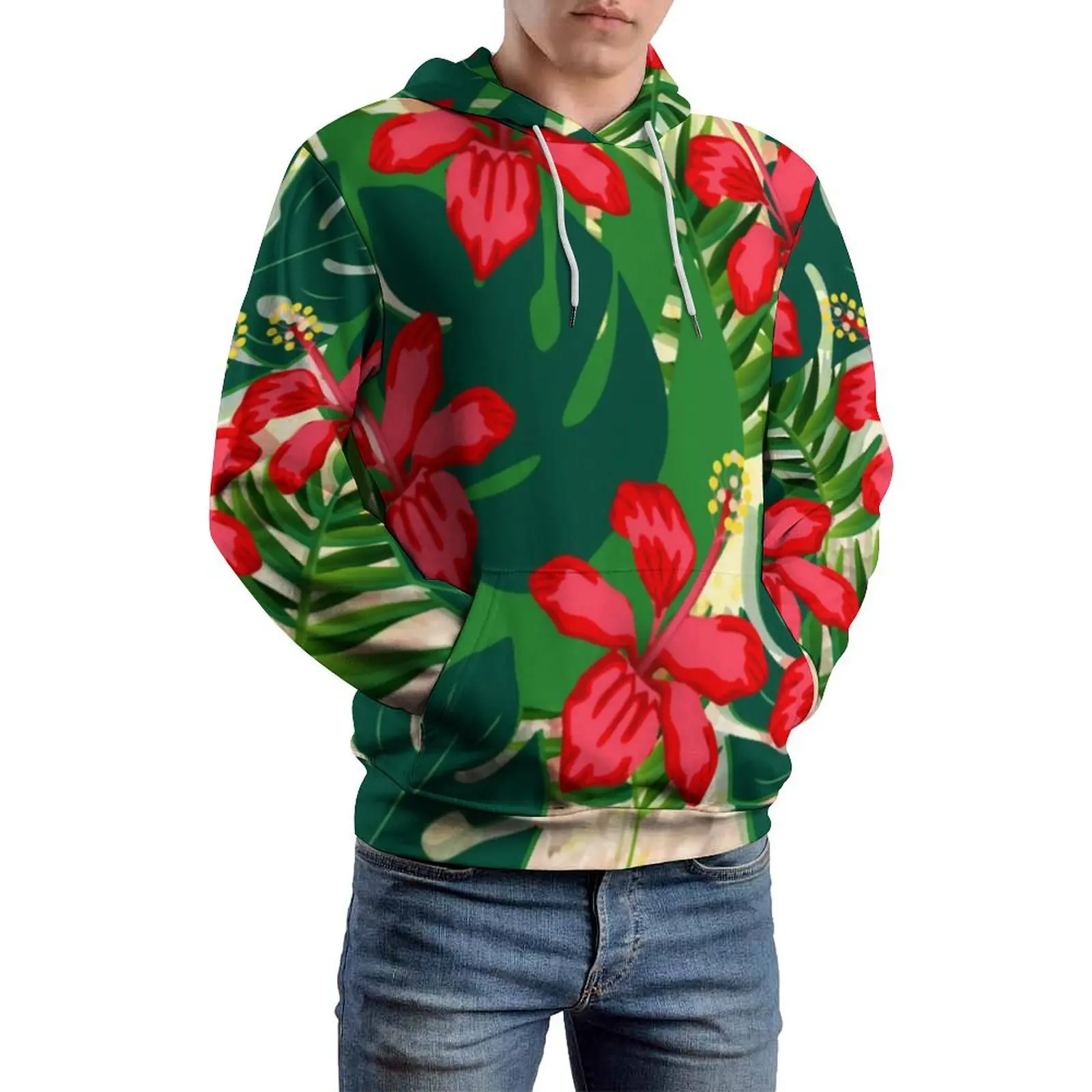 Tropical Flower Casual Hoodies Funky Floral Art Loose Hoodie Unisex Long Sleeve Hip Hop Custom Tops Big Size