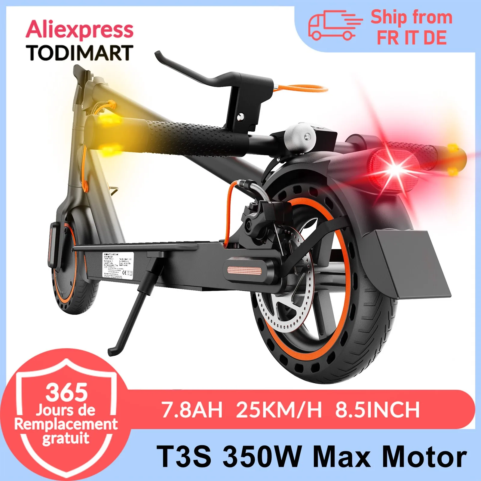 TODIMART T3S 8.5 inch Electric Scooter With Turn Signals Scooter for Adults 30km Range Honeycomb Tire Foldable Scooters with APP