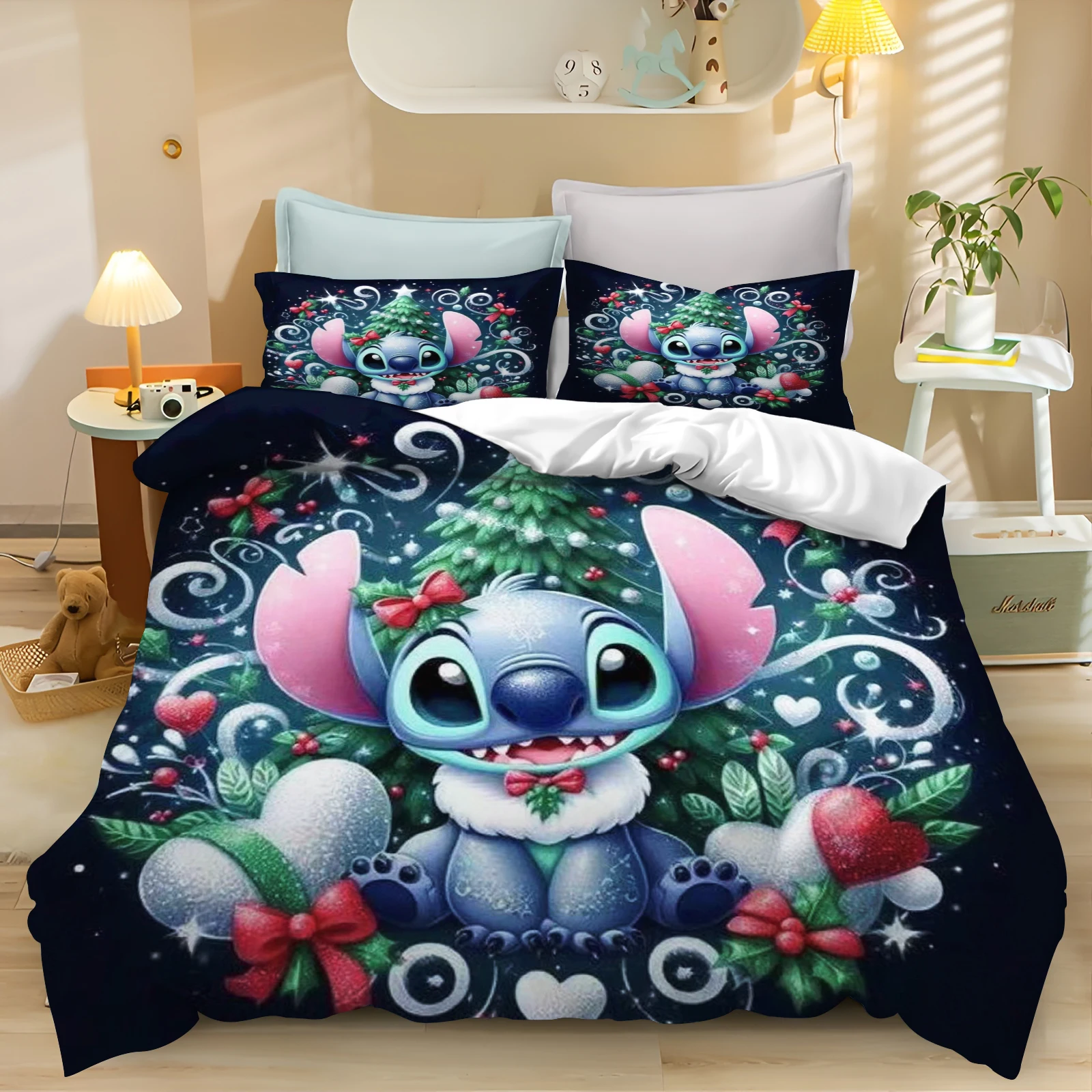 Merry Christmas Disney Cartoon Duvet Cover Anime 3D Printing Cute Children's Bedroom Set ​Polyester Adult Gift  2/3pcs Bedding